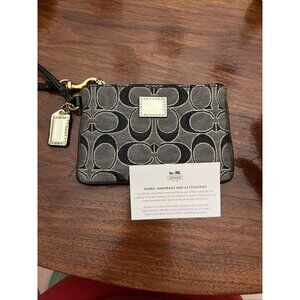NWOT Coach Poppy Black & Gold Signature & Leather Wristlet Wallet 46131